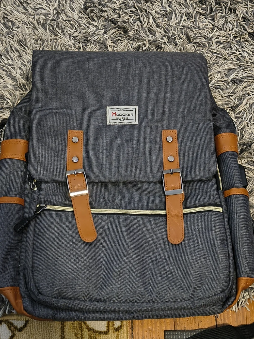 Men's Dark Gray Backpack with Tan Accents
